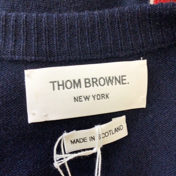 Thom Browne Navy Blue Bow Design Long Sleeved Button-down Cashmere Knit Cardigan Sweater Hot on Sale