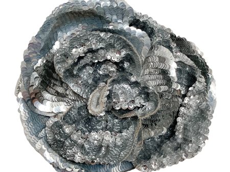 Chanel Silver Sequined Camellia Brooch Sale