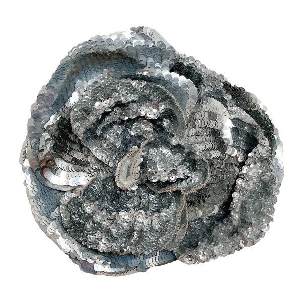 Chanel Silver Sequined Camellia Brooch Sale