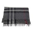 Burberry Charcoal Grey Fringed Giant Check Cashmere Scarf on Sale