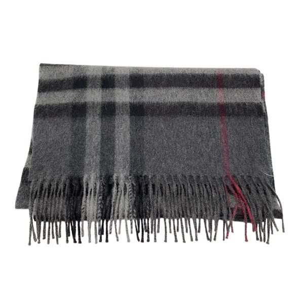 Burberry Charcoal Grey Fringed Giant Check Cashmere Scarf on Sale