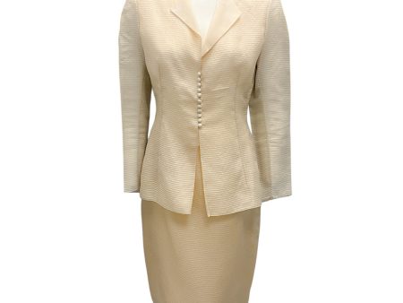 Angel Sanchez Cream Raw Silk Jacket and Skirt Suit Set Discount