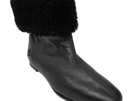 Mansur Gavriel Black Shearling Trimmed Flat Leather Ankle Boots Fashion