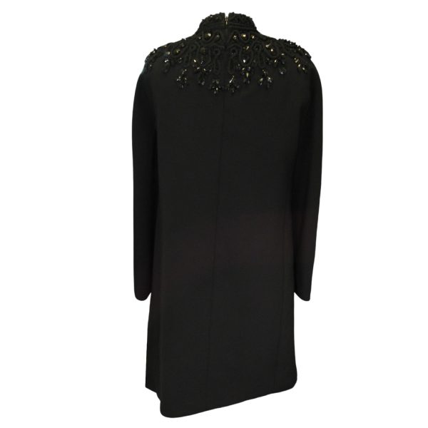 Carolina Herrera Black Bejeweled Long Sleeved Crepe Dress Discount