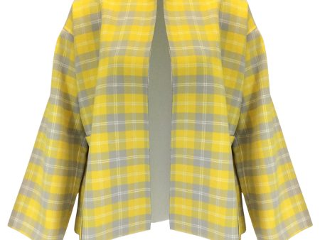 Sofie D Hoore Yellow   Green Multi Checkered Open Front Wool Jacket Online now