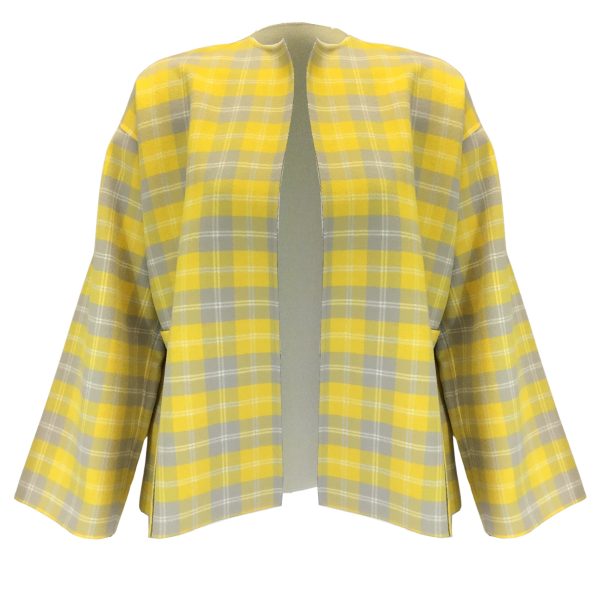 Sofie D Hoore Yellow   Green Multi Checkered Open Front Wool Jacket Online now