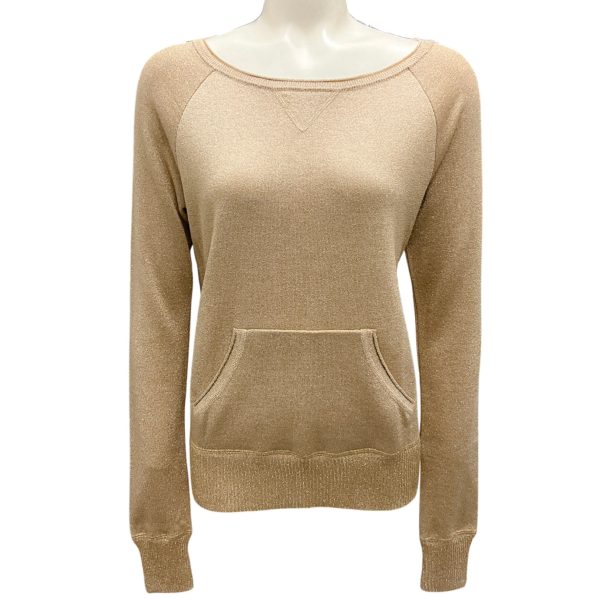 Vionnet Gold Shimmer Long Sleeved Roundneck Wool Knit Sweater Hot on Sale