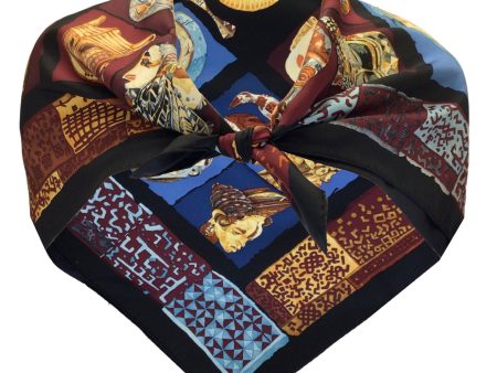 Hermes Black Multi Persona Square Silk Twill Scarf For Sale