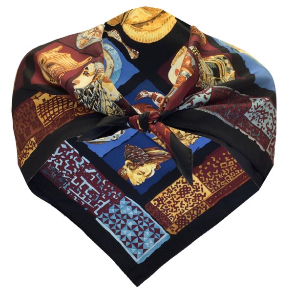 Hermes Black Multi Persona Square Silk Twill Scarf For Sale