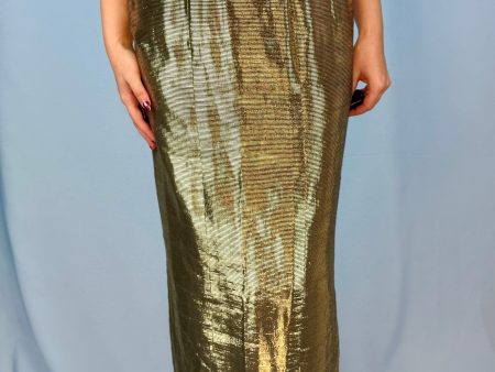 Chanel Gold Lamé Handbag Button Maxi Skirt Hot on Sale