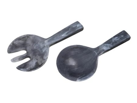 SHORT HANDLE SALAD SERVERS IN BLACK SWIRL Hot on Sale