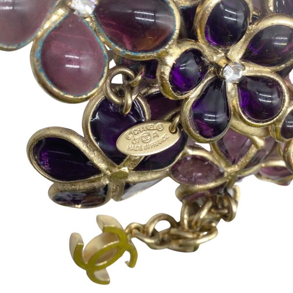 Chanel Purple Glass Flowers with Rhinestones Bracelet Hot on Sale