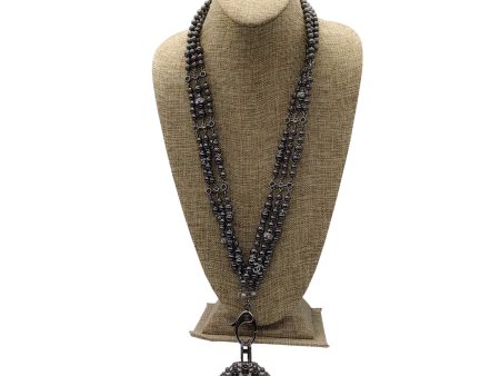 Chanel Gunmetal 2017 Crystal Embellished CC Logo Triple Strand Pearl Necklace For Discount