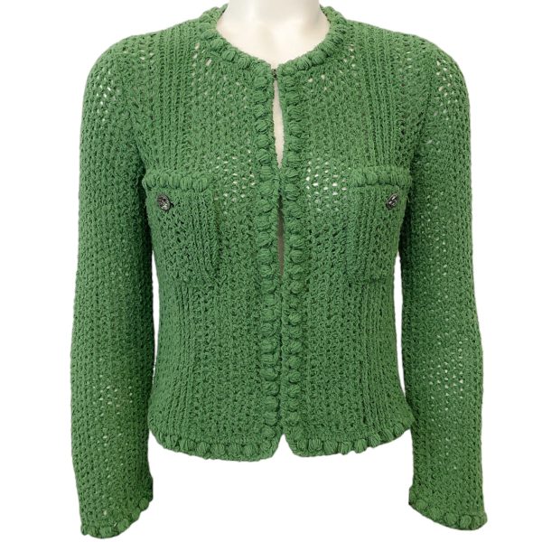 Chanel Green Cotton Crochet Cardigan Sweater For Sale