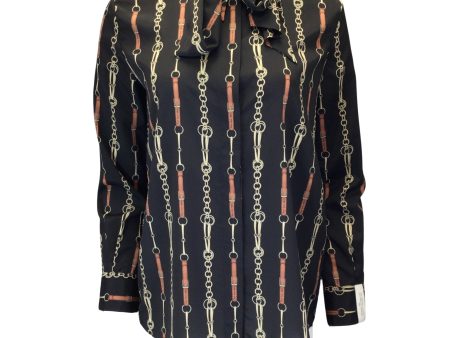 Rokh Black Multi Chain Print Tie-Neck Long Sleeved Blouse For Discount