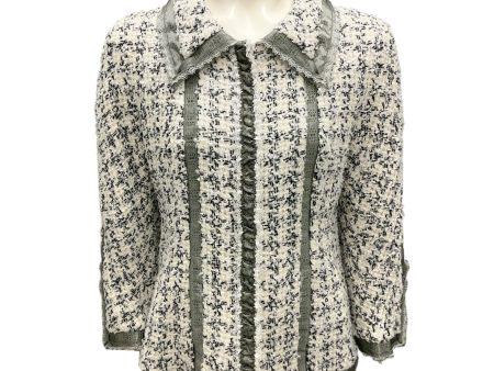 Chanel Ivory   Black   Grey 2009 Ribbon Trimmed Boucle Tweed Jacket Discount