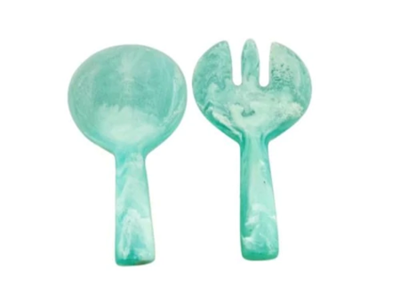 SHORT HANDLE SALAD SERVERS IN AQUA SWIRL Discount