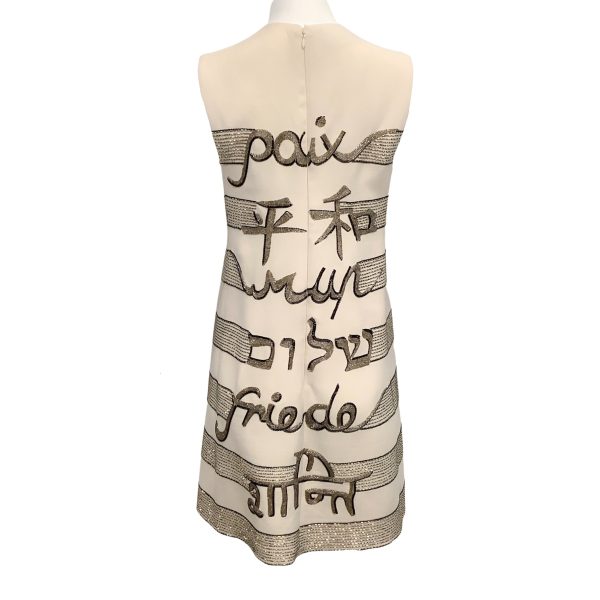 Valentino Cream Wool Sleeveless Peace Dress Discount