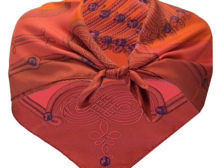 Hermes Red   Orange Brandebourgs Square Silk Twill Scarf Online Sale