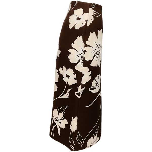 Tory Burch Deep Chocolate Daisy Printed Twill Crepe Wrap Skirt Online Sale