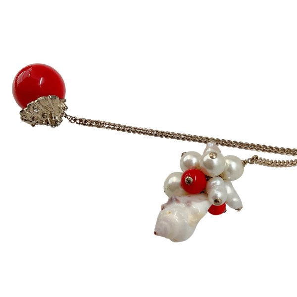 Chanel Gold   Red   Pearl 2005C Shell Charm Necklace Sale