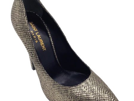 Saint Laurent Sahara Black   Gold Metallic Pointed Toe Snake Print Pumps Online Hot Sale