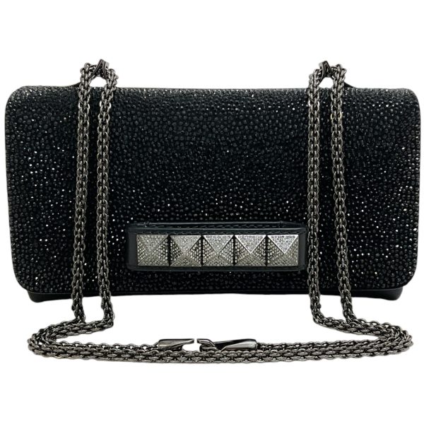 Valentino Black Crystal Rock Stud Va Va Voom Shoulder Bag on Sale