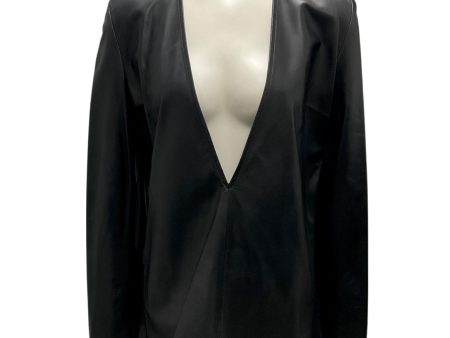 Maison Martin Margiela Black Long Sleeved V-Neck Lambskin Leather Tunic Top on Sale