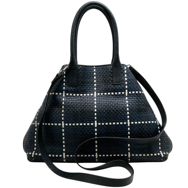 Akris Navy   Black   White Woven Leather Bag Hot on Sale