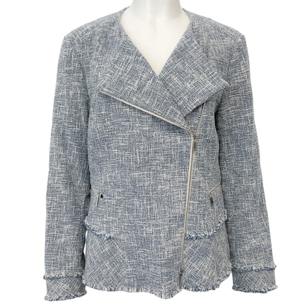 Lafayette 148 NY Blue   White Tweed Moto Jacket For Discount