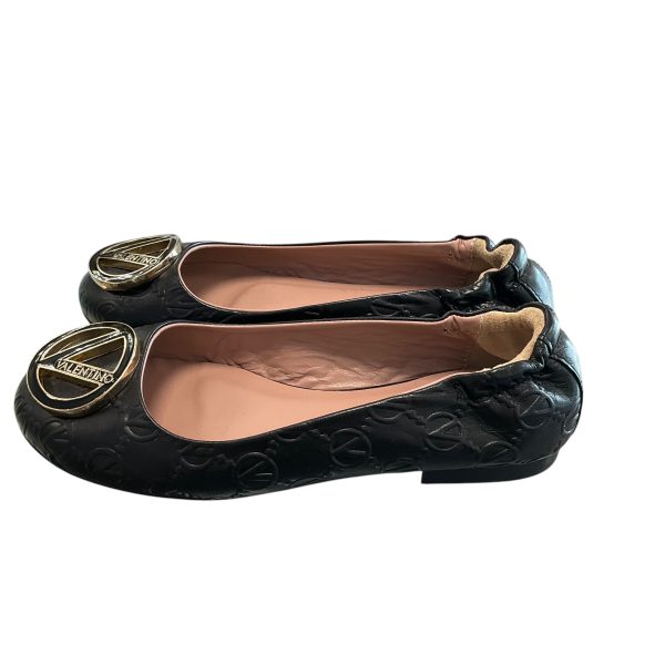 SIZE 6 Valentino Black Ballet Slipper with Black and Gold Logo shoes For Discount