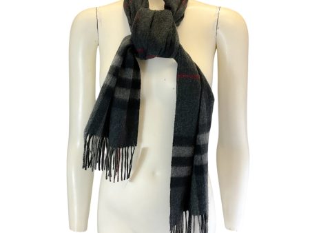 Burberry Charcoal Grey Fringed Giant Check Cashmere Scarf on Sale