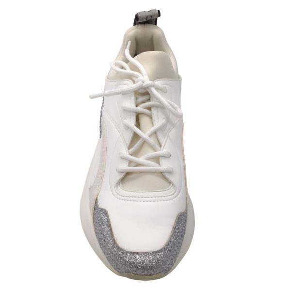 Stella McCartney Eclypse White   Silver Metallic Glitter Detail Chunky Sole Lace-up Leather Sneakers Hot on Sale