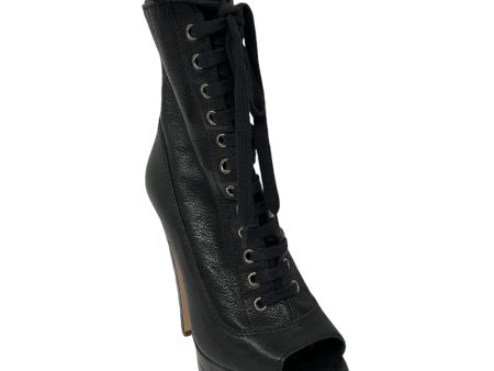 Miu Miu Black Peep Toe Lace-Up Platform Leather Boots Online now