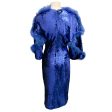 Sally LaPointe Blue Fur Trimmed Sequined Dress For Discount