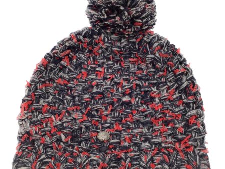 Chanel Red   Grey   Black Woven Cashmere and Silk Chunky Knit Pom Pom Beanie   Hat Online Sale