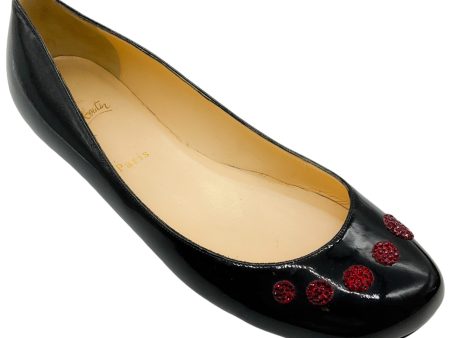 Christian Louboutin Black Patent Flats with Red Strass Online Hot Sale