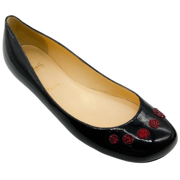 Christian Louboutin Black Patent Flats with Red Strass Online Hot Sale