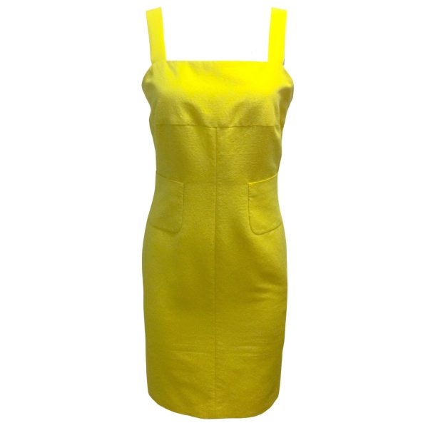 Chanel Yellow Sleeveless Square Neck Silk Crepe Cocktail Dress Online