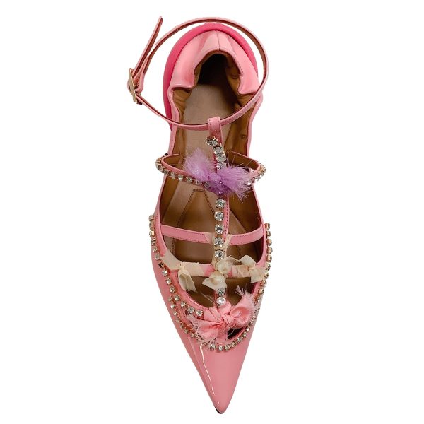 13 09 SR Pink Patent Embellished Tootsy Ballet Flats Fashion