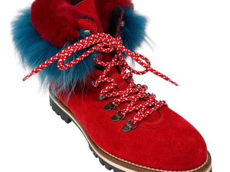 Mr & Mrs Italy Red   Blue Fox Fur Trimmed Shearling Lined Suede Boots Discount