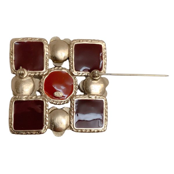 Chanel Burgundy Gripoix and Pearl Square Brooch Online Sale