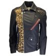 Zadig & Voltaire Black Multi Liya Leopard Patch Leather Biker Jacket on Sale