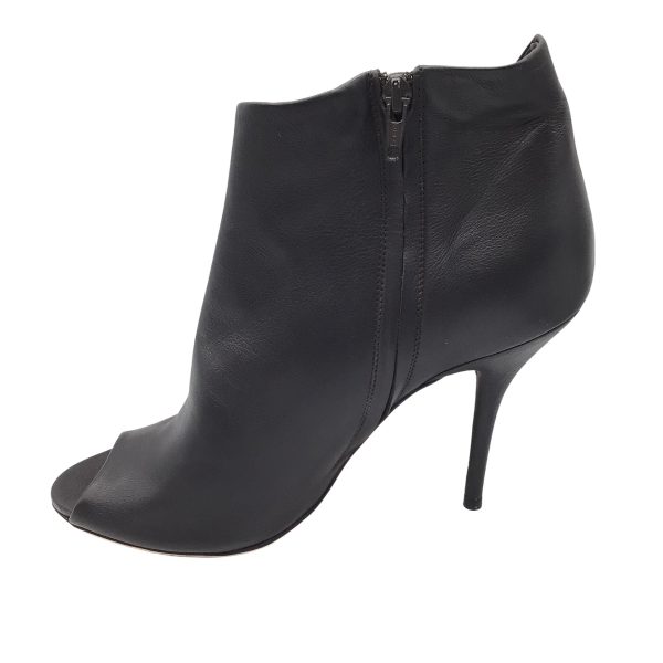 Calvin Klein Collection Dark Brown High Heeled Open Toe Leather Boots   Booties on Sale