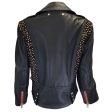 Zadig & Voltaire Black Multi Liya Leopard Patch Leather Biker Jacket on Sale