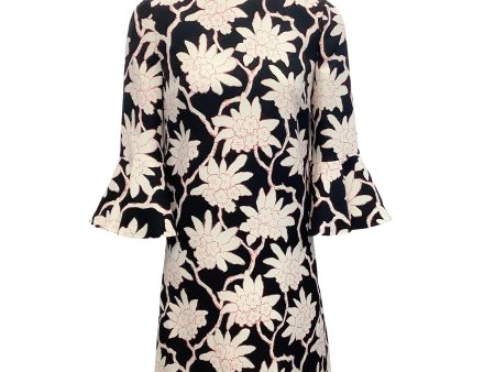 Valentino Black   Pink Floral Bell Sleeve Shift Dress on Sale