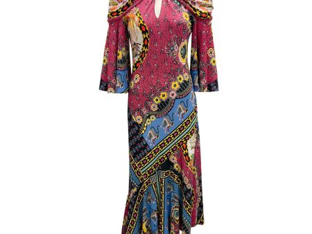 Etro Pink Multi Printed Keyhole Crepe Dress on Sale