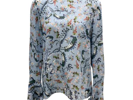 Erdem Blue Multi Lindsey Ruffled Floral-print Silk-chiffon Top Hot on Sale