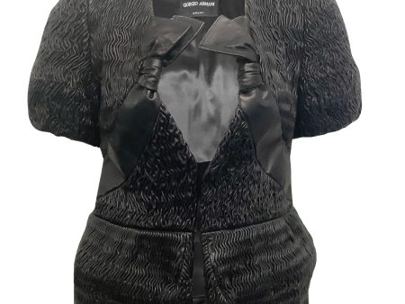 Giorgio Armani Black Leather Puckered Short Sleeved Jacket Discount