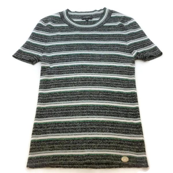 Chanel Black   Green   Gray Striped Tee Shirt Supply